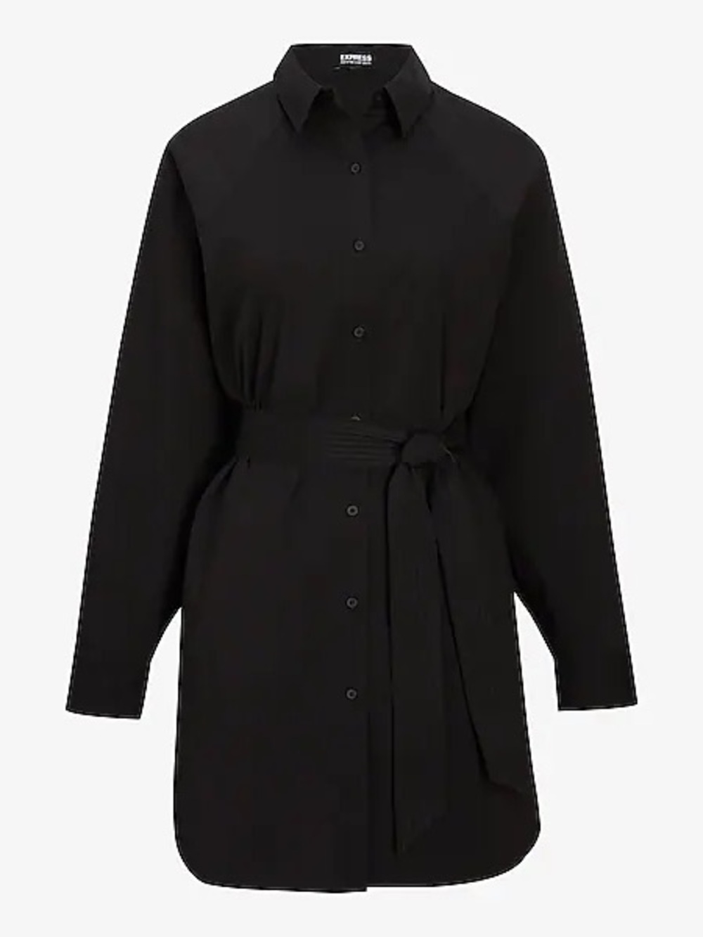 Express Black Long-Sleeve Mini portofino Shirt Dress